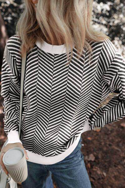 Striped Round Neck Long Sleeve Sweater for Women Fashion