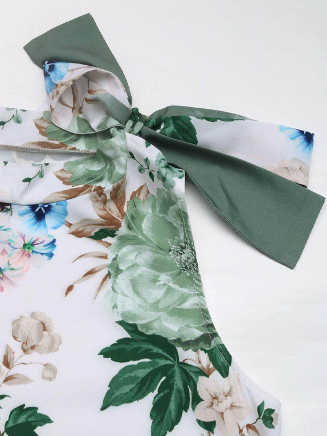 Tied Flower Printed Mock Neck Top for Women - Stylish Design