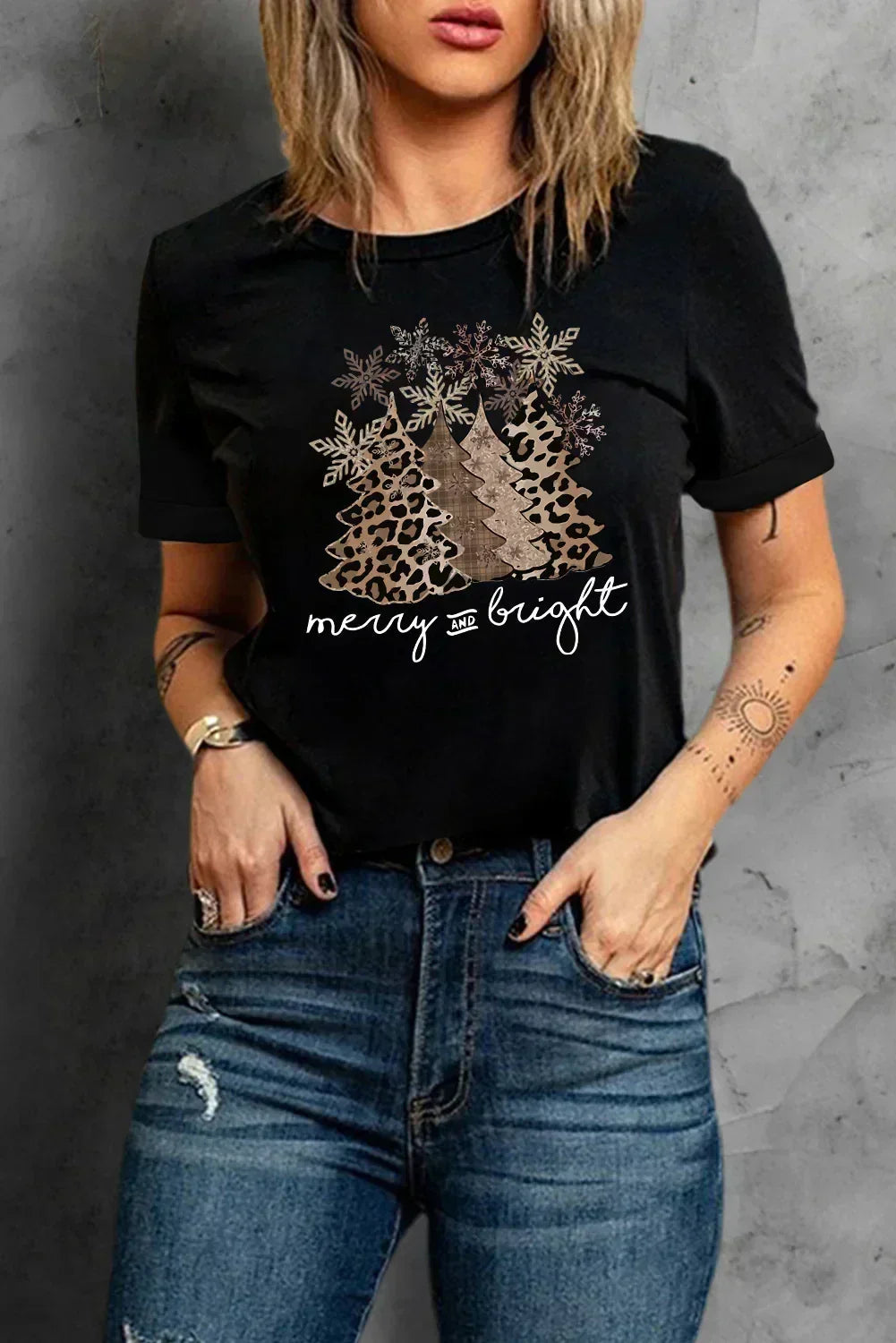 White Leopard Christmas Tree Graphic Tee – Festive &amp; Fierce Crewneck