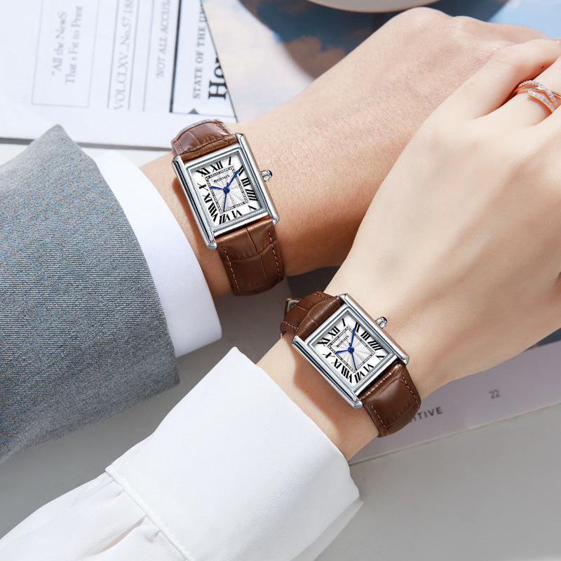 Couple Leather Watch Strap Simple Square Student&