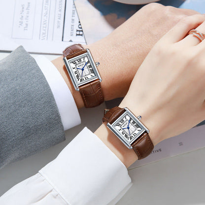 Couple Leather Watch Strap Simple Square Student&