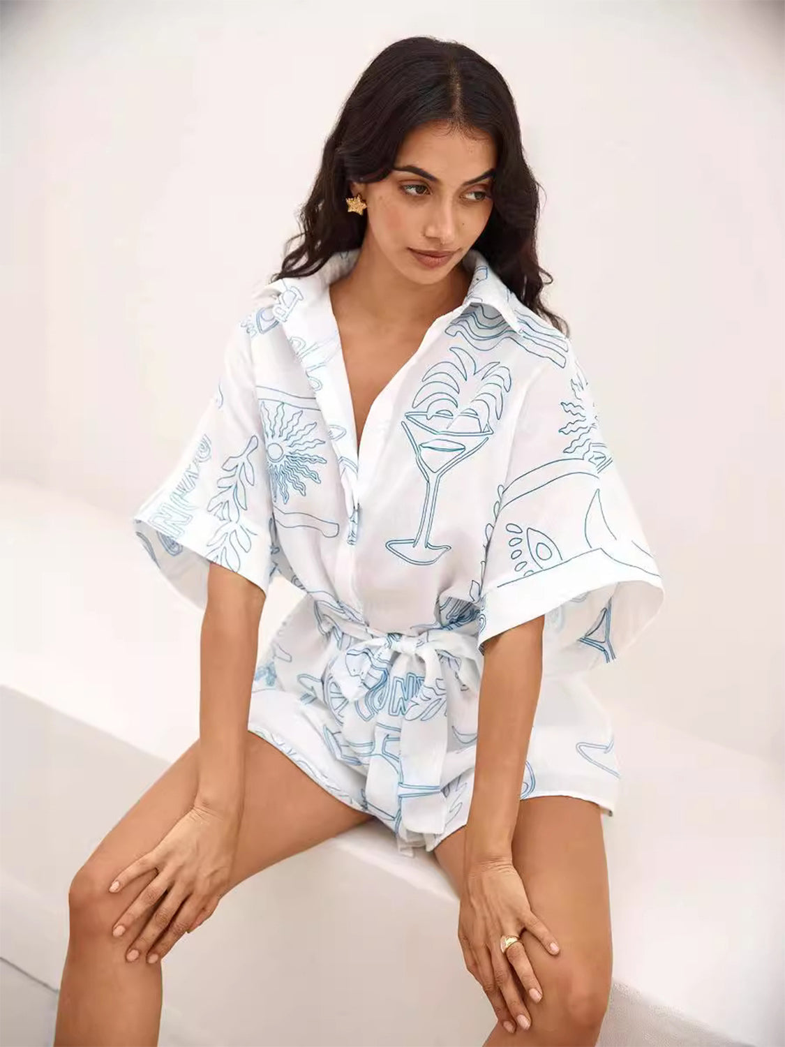Printed Collared Romper
