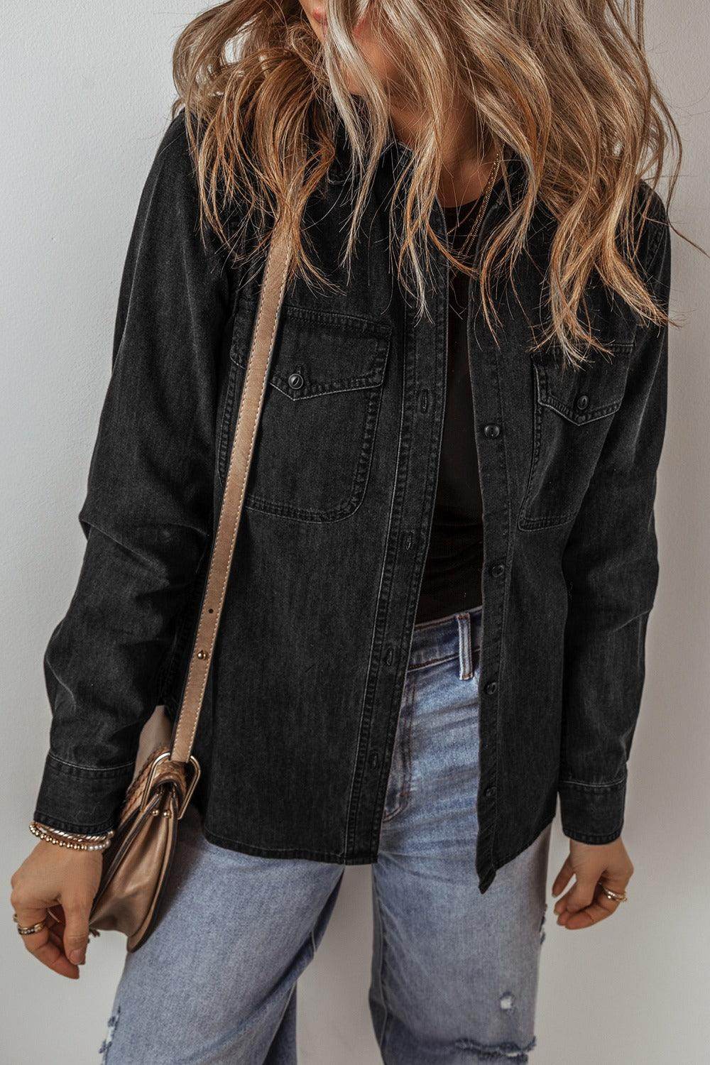 Button Up Long Sleeve Denim Jacket for Women Stylish Fit