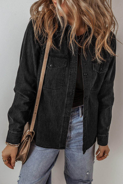 Button Up Long Sleeve Denim Jacket for Women Stylish Fit