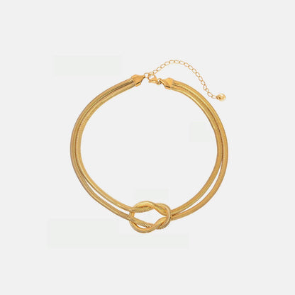 Double Layered Knot Herringbone Choker Necklace in Silver
