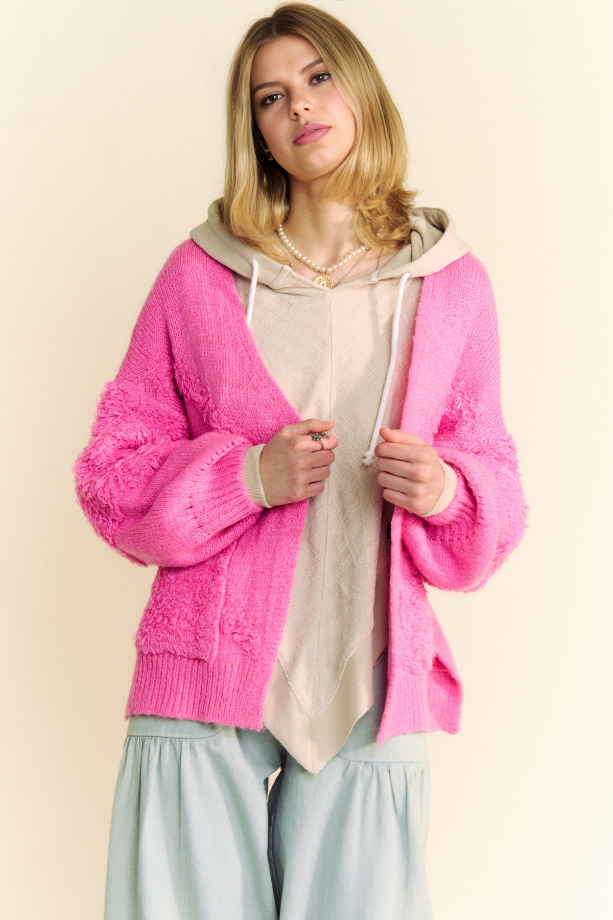 Back To School Sweater - Davi &amp; Dani Side Slit Open Front Long Sleeve Cardigan