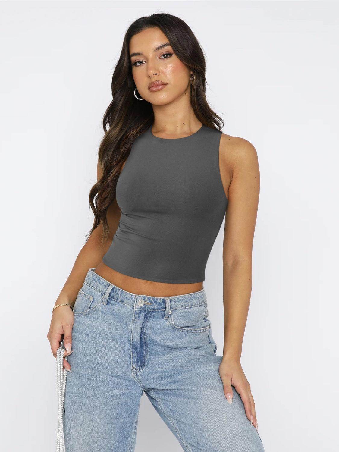 Round Neck Cropped Tank for Women in Soft Stretch Fabric