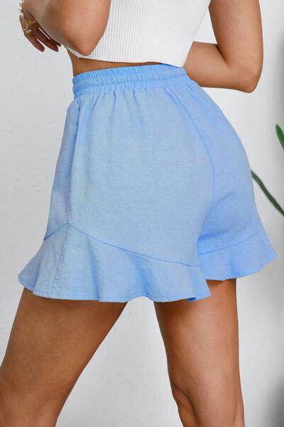 Full Size Drawstring Ruffle Hem Shorts for Women