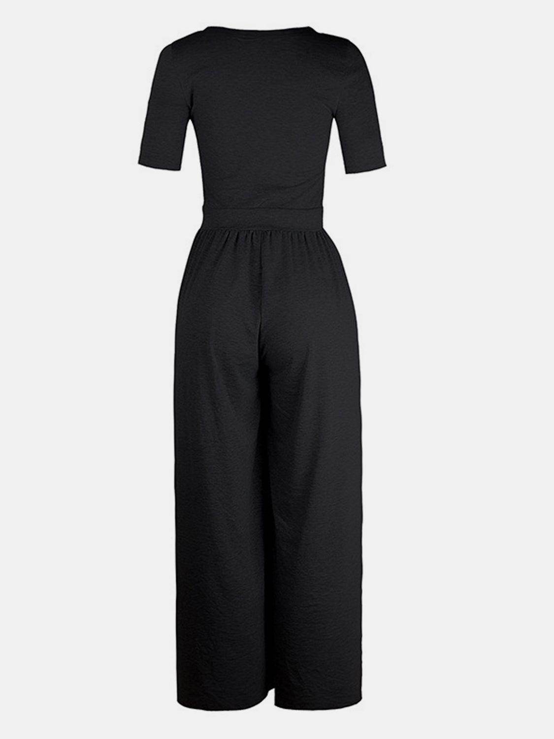 Scoop Neck Short Sleeve Jumpsuit for Casual Comfort