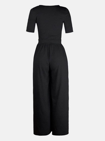 Scoop Neck Short Sleeve Jumpsuit for Casual Comfort