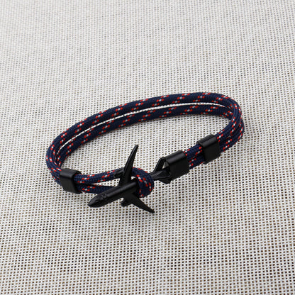 Modern Fashion Airplane Anchor Bracelets Men Charm Rope Chain Paracord Bracelet Women Male Air Force Style Wrap Metal Sport Hook Gift