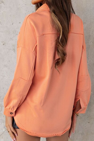 Women Exposed Seam Collared Neck Button Up Jacket with Pockets Stylish Casual Everyday Wear