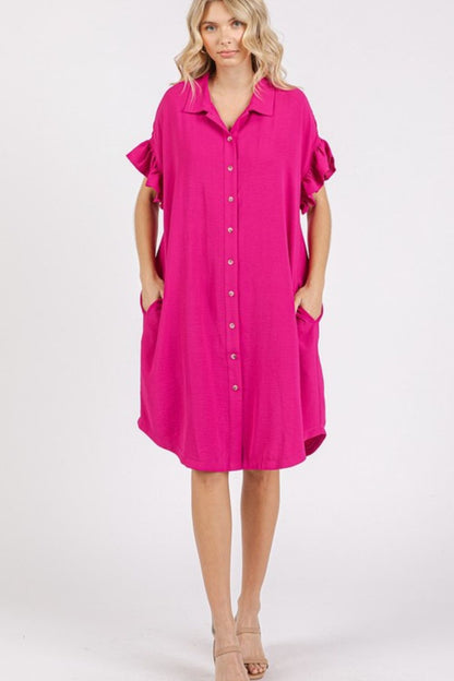 New Button Down Flounce Sleeve Dress with Pockets For Women – Trendy, Casual, Feminine, Practical &amp; Stylish Design For Any Occasion
