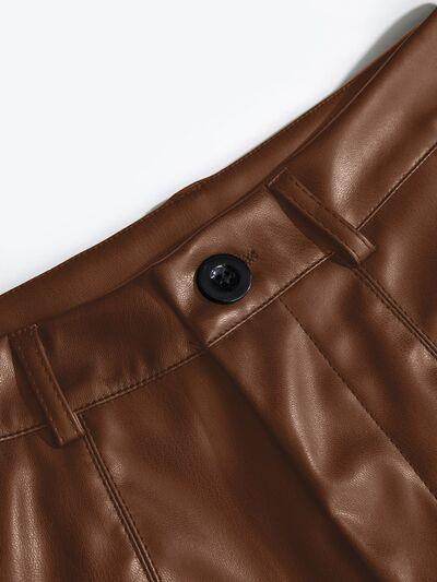 PU Leather High Rise Shorts for Women with Pockets
