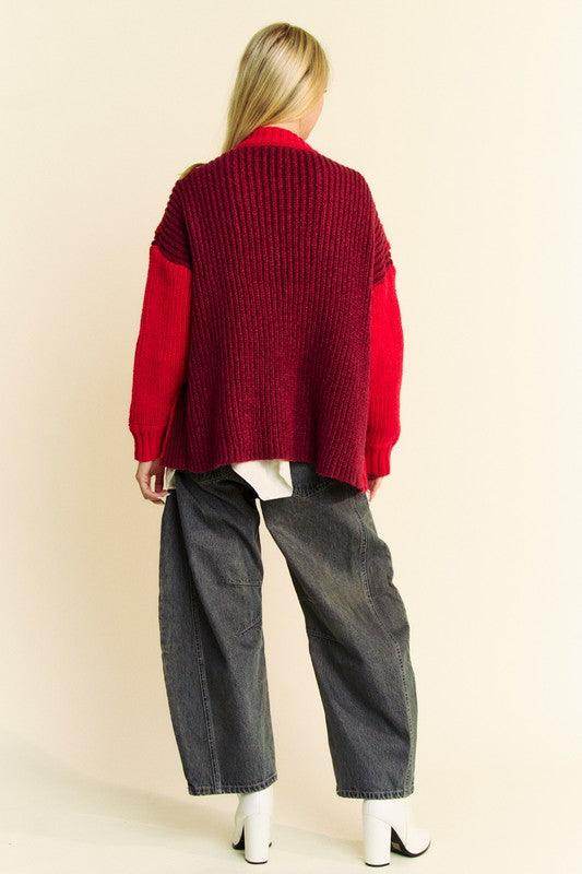 Davi &amp; Dani Cable-Knit Color Block Open Front Cardigan Cozy