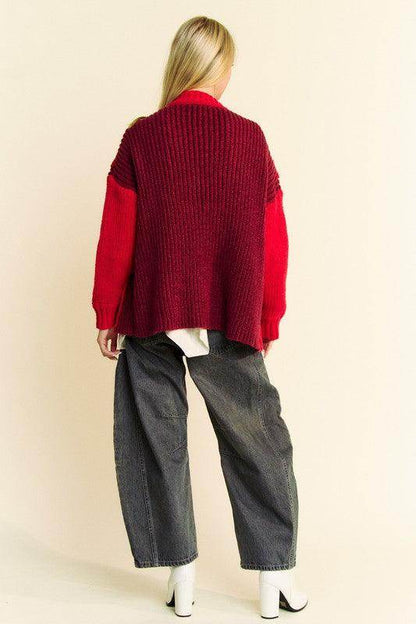 Davi &amp; Dani Cable-Knit Color Block Open Front Cardigan Cozy