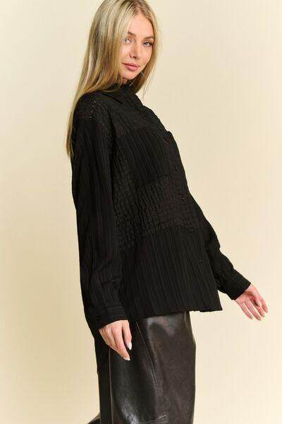 Davi &amp; Dani Crinkled Jacquard Button Down Shirt for Women