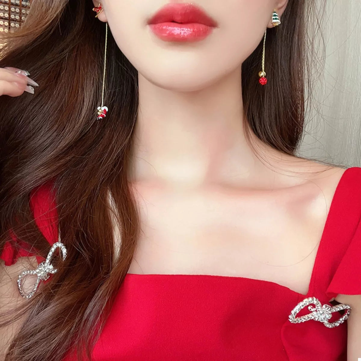 Christmas Tree &amp; Santa Claus Drop Earrings
