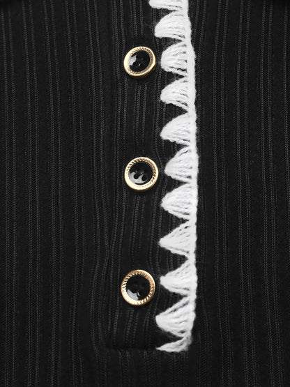 Contrast Trim Texture Long Sleeve Sweater Dress