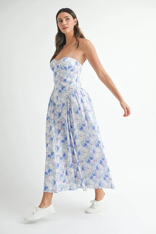 MABLE Sweetheart Neckline Floral Printed Midi Dress