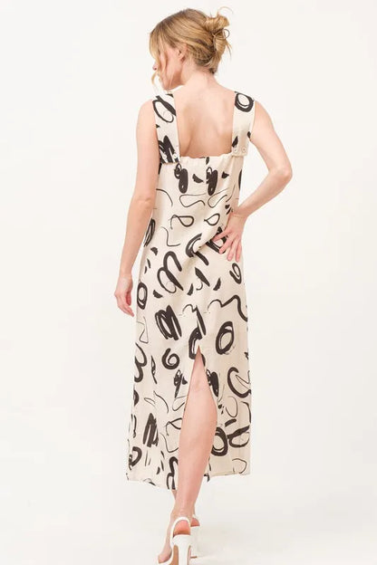 And The Why Square Neck Abstract Printed Maxi Dress