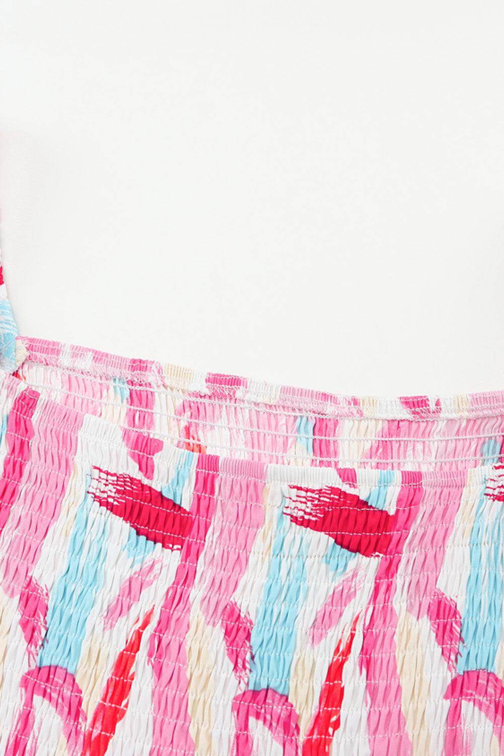 Chic Printed Square Neck Tied Smocked Dress for Women