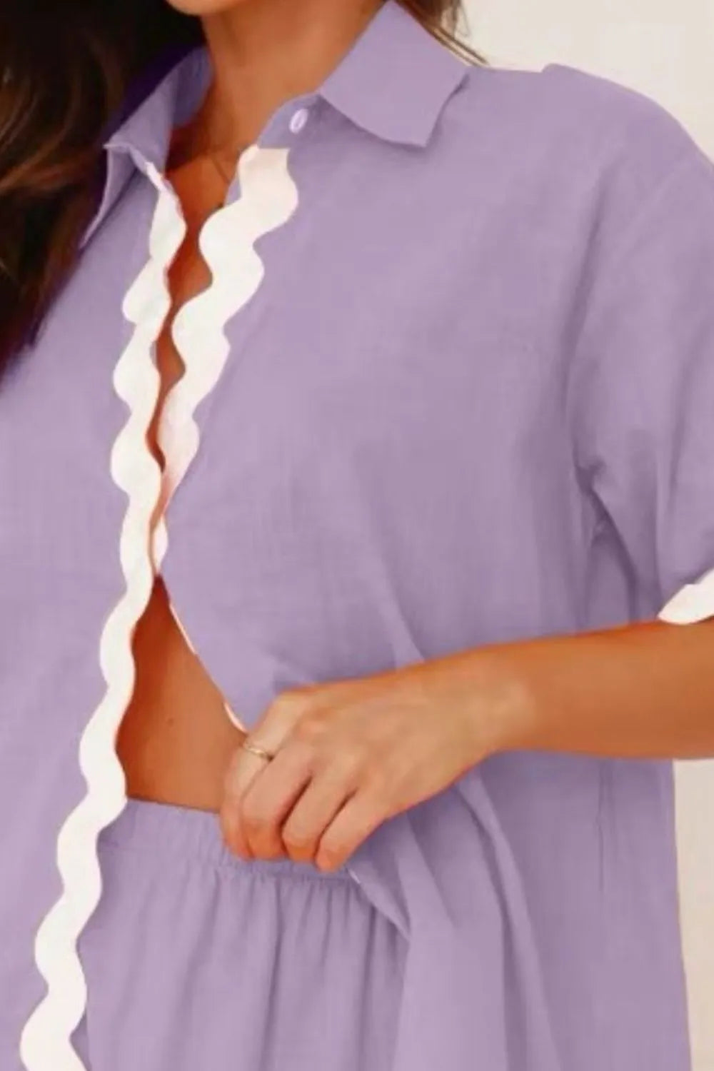 Contrast Trim Collared Neck Top and Shorts Set High Endd