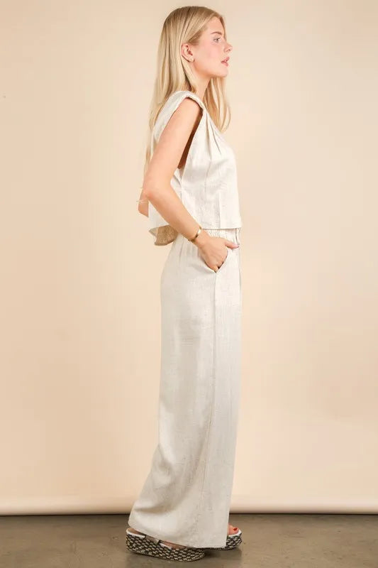 VERY J Solid Woven Top &amp; Pants Set