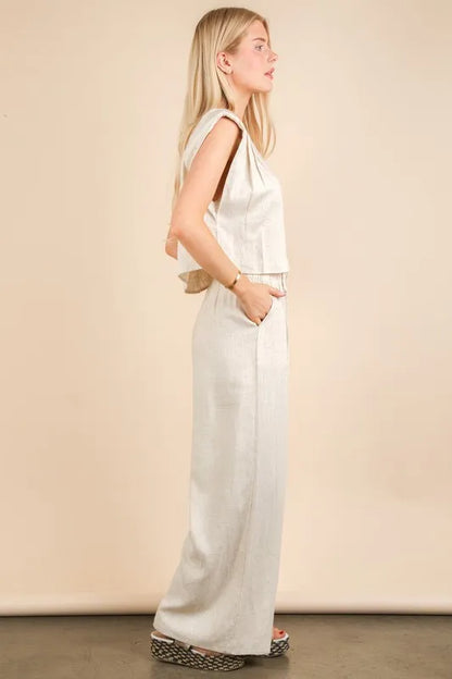VERY J Solid Woven Top &amp; Pants Set