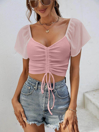 Drawstring Short Sleeve Crop Top for Stylish Summer Wear