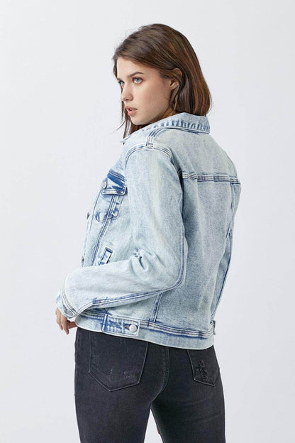 RISEN Button Up Washed Denim Jacket for Casual Style