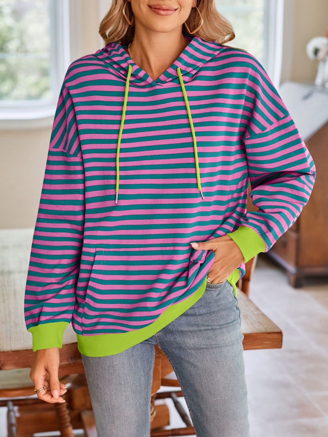 Striped Drawstring Hoodie