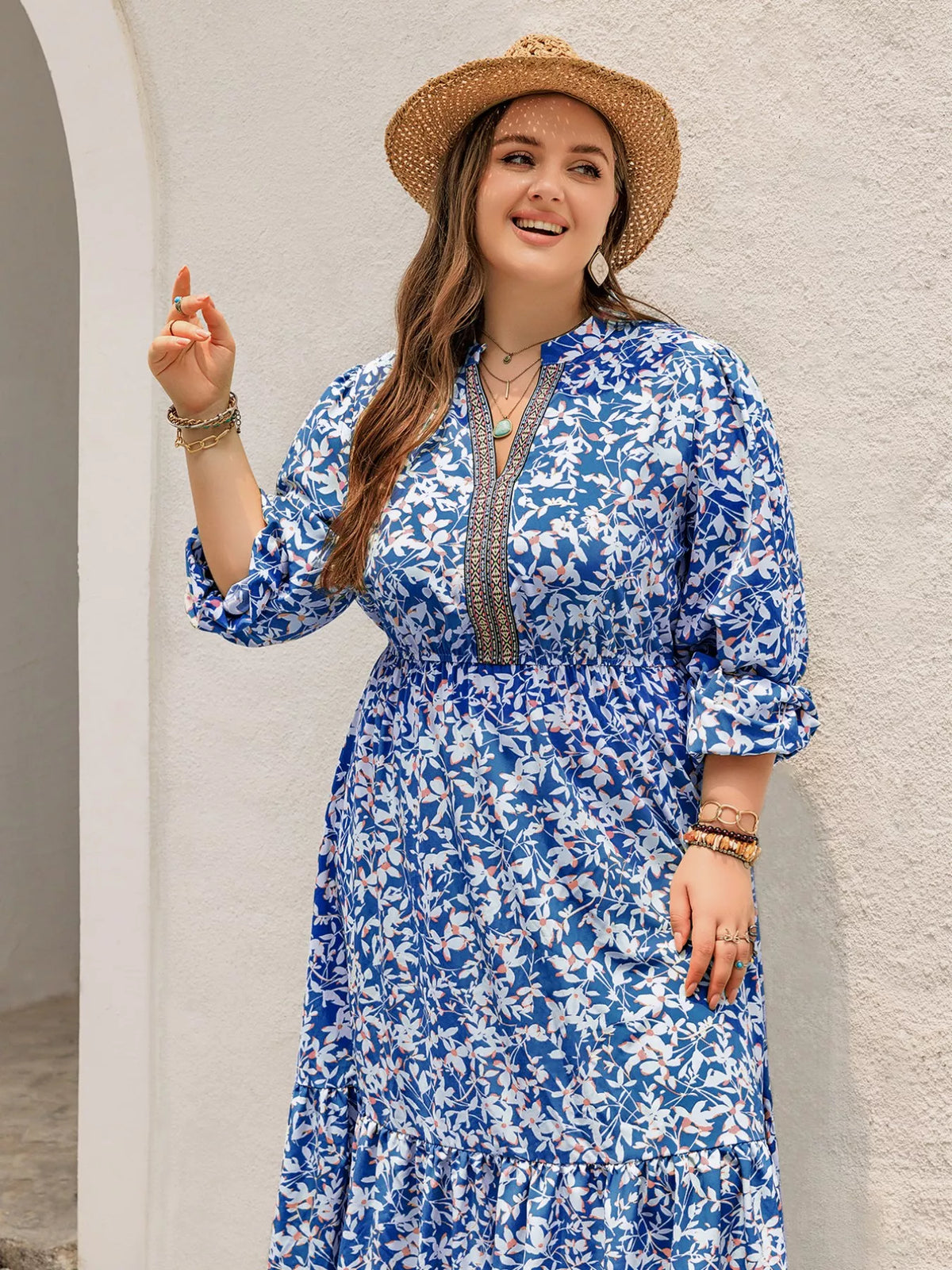 Plus Size Floral Print Bohemian Maxi Dress