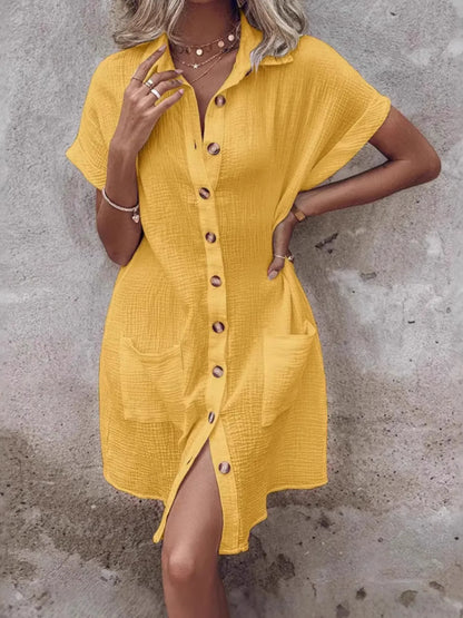 Textured Button-Front Shirt Dress