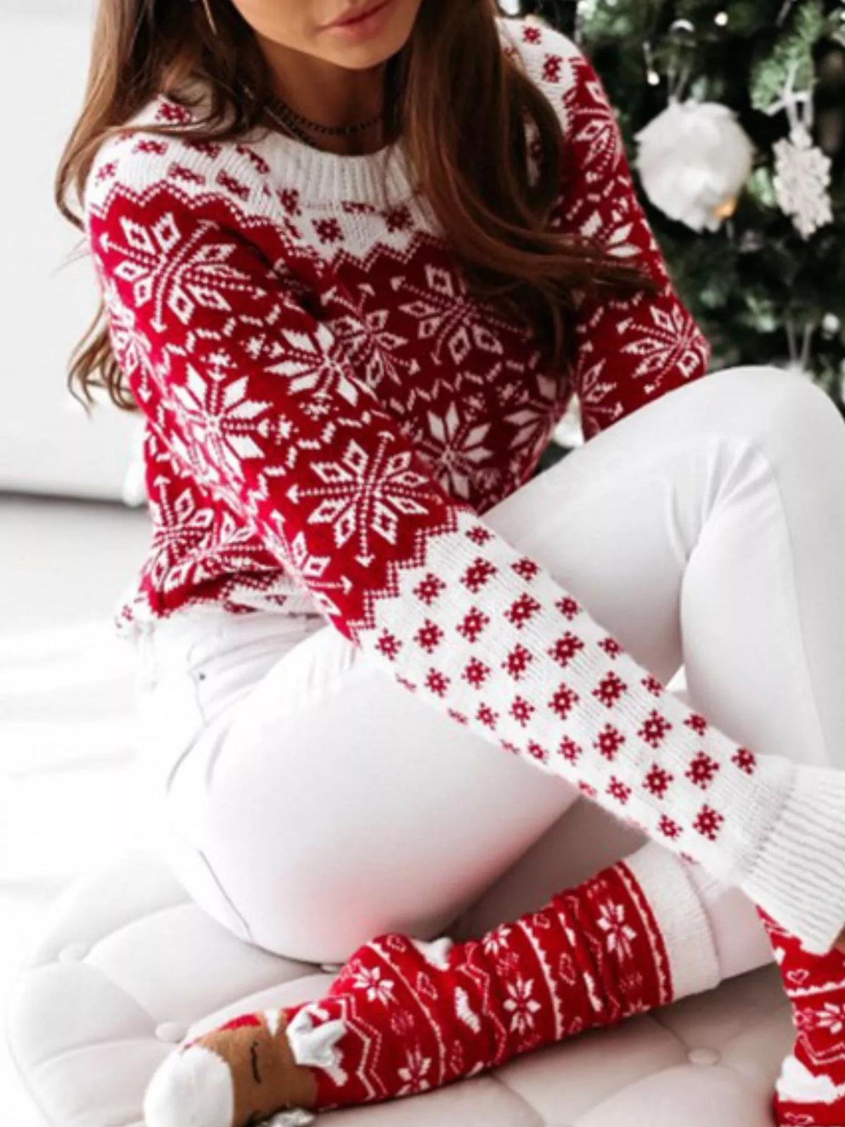 Snowflake Pattern Long Sleeve Sweater