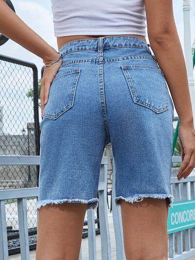 Distressed Raw Hem Denim Shorts for Women Casual Style