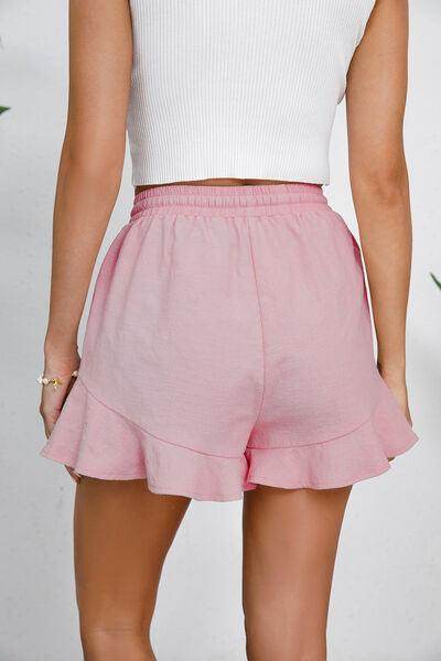 Full Size Drawstring Ruffle Hem Shorts for Women