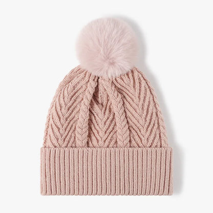 Cable Knit Solid Color Hat with Pompom