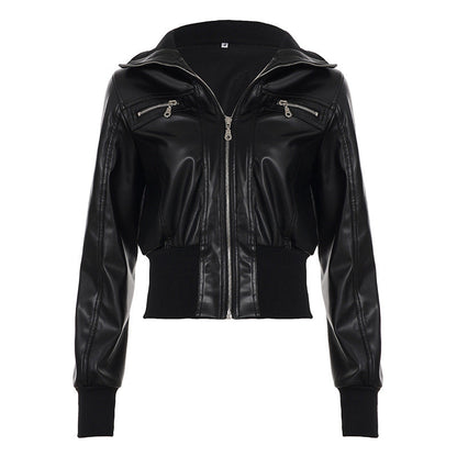 Retro Workwear Zipper Leather Jacket Coat