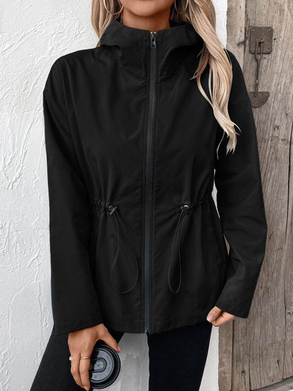 Ivy Lane Drawstring Zip Up Hooded Jacket for Women