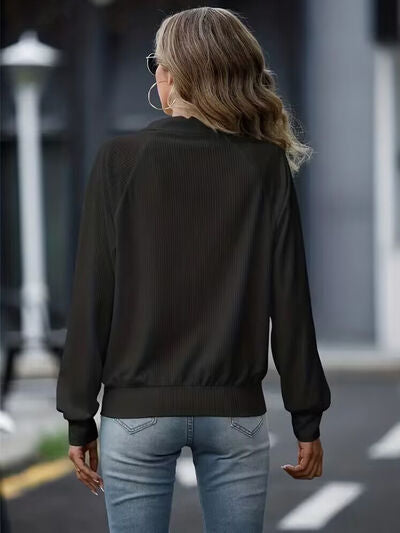 Simple White Zip Up Collared Neck Raglan Sleeve Jacket Comfortable Versatile Casual Women Wear