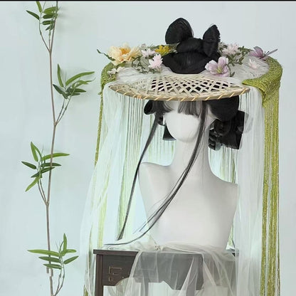 Hanfu Hat Bamboo Hat Tassel Crystal Curtain Chivalrous Woman Bamboo Hat Veil