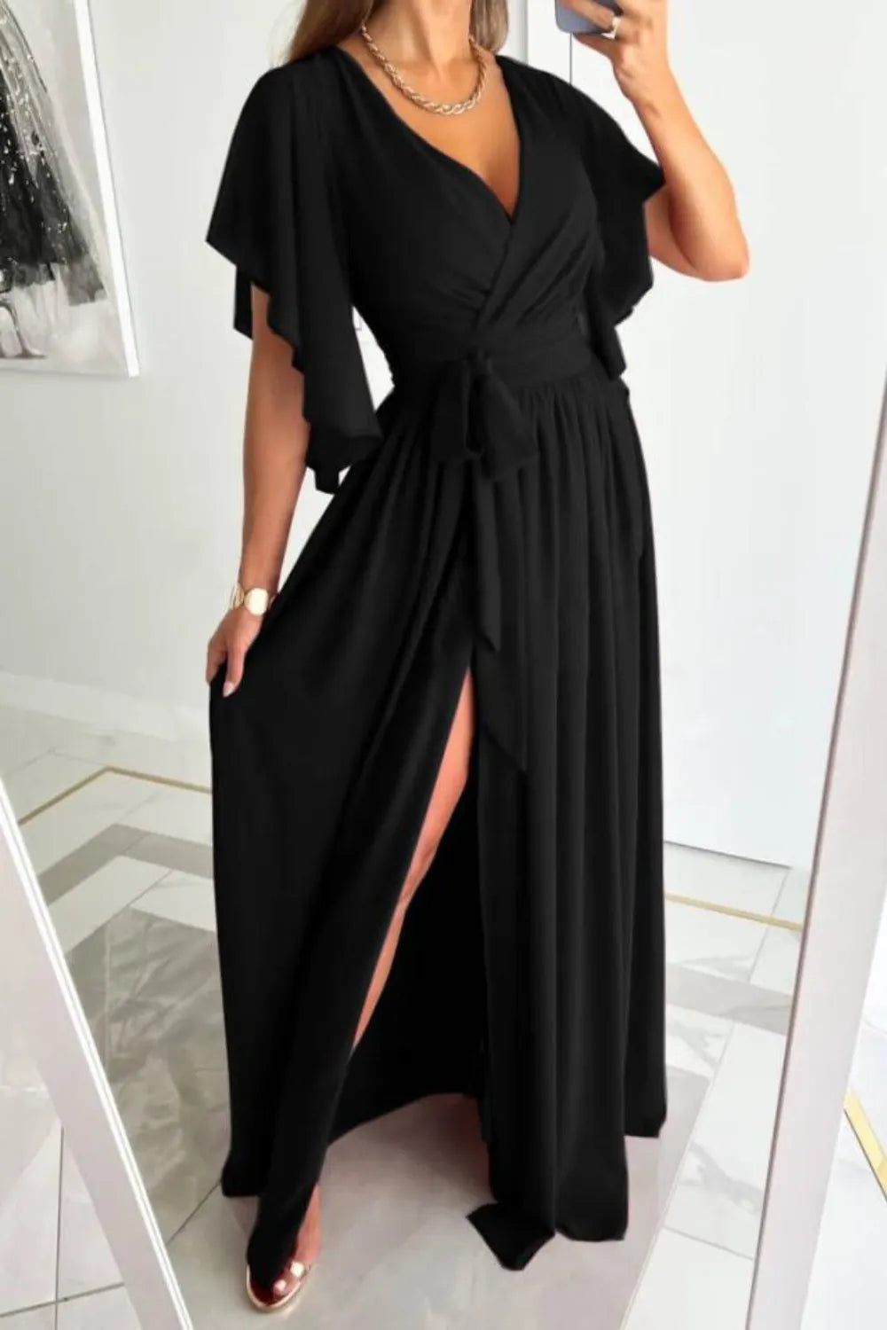 Surplice Flutter Sleeve Maxi Dress