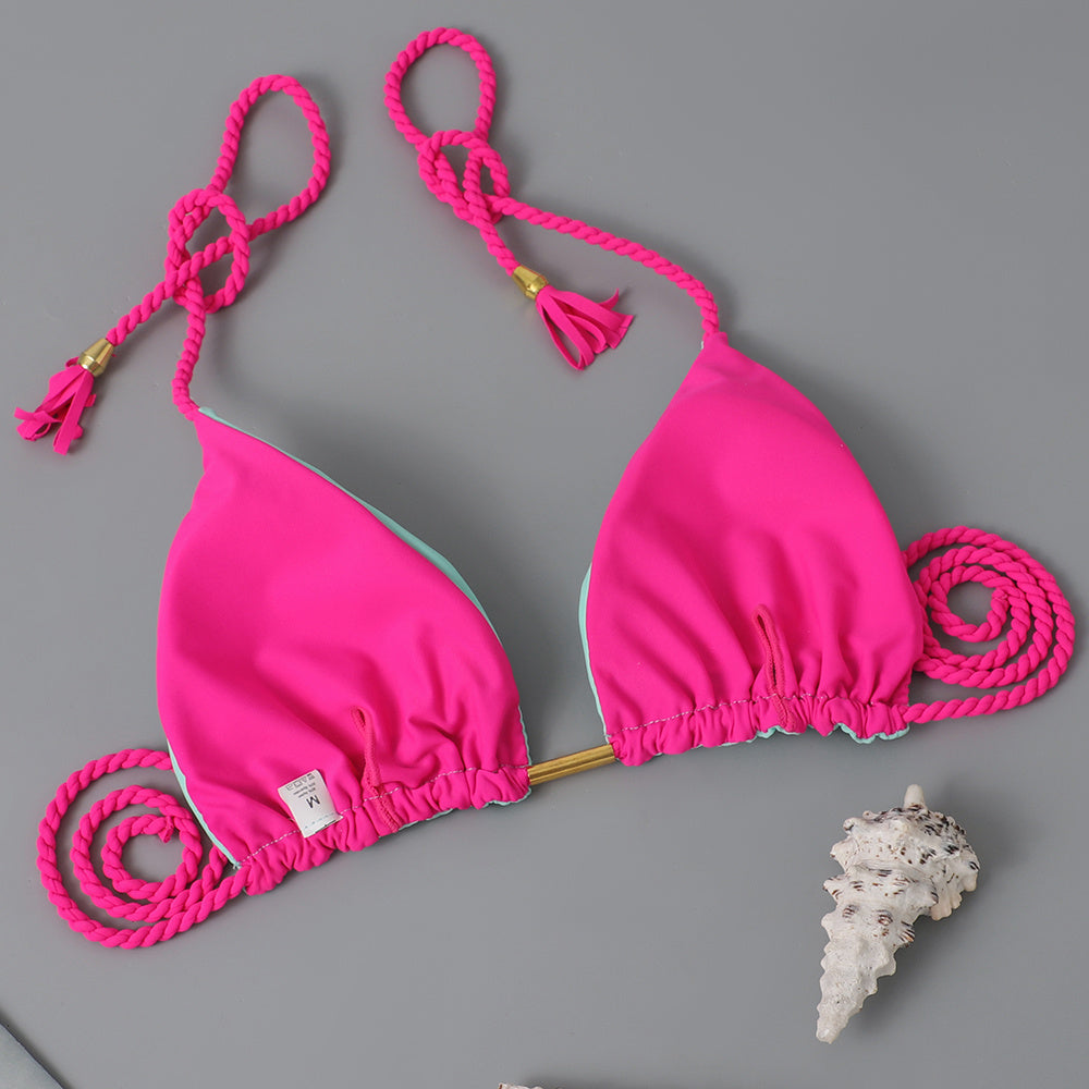 New Festival Flame Halter Bikini Set for Women – Triangle V-Neck Backless Two-Piece Swimsuit with Tie Side Bottoms &amp; Adjustable Lace-Up Fit – Sleek Polyamide Swimwear for Koningsdag/King’s Day &amp; Summer Beach Celebrations