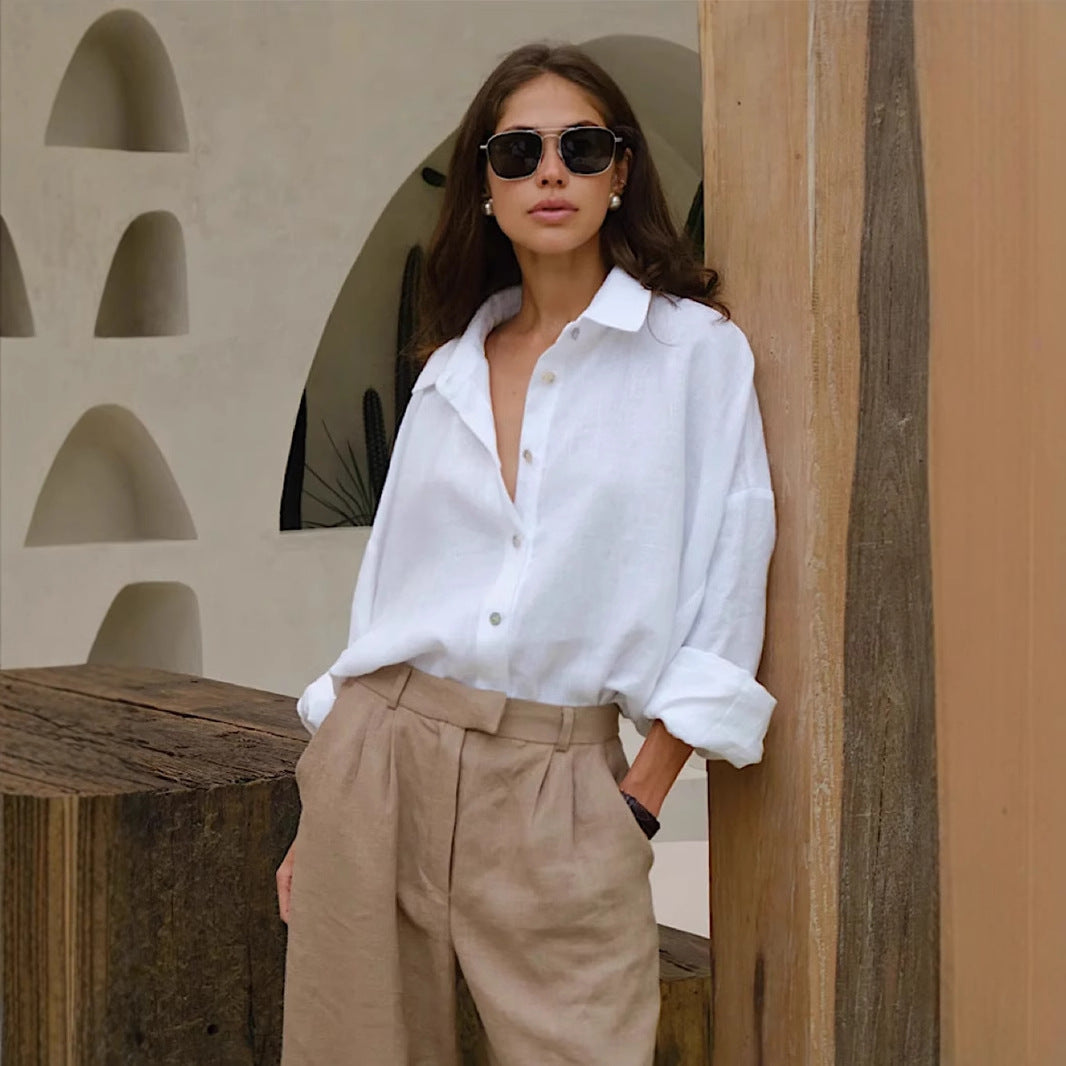 Casual Solid-color Minimalist Loose-fit Shirt