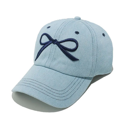Bow Embroidered Denim Baseball Cap