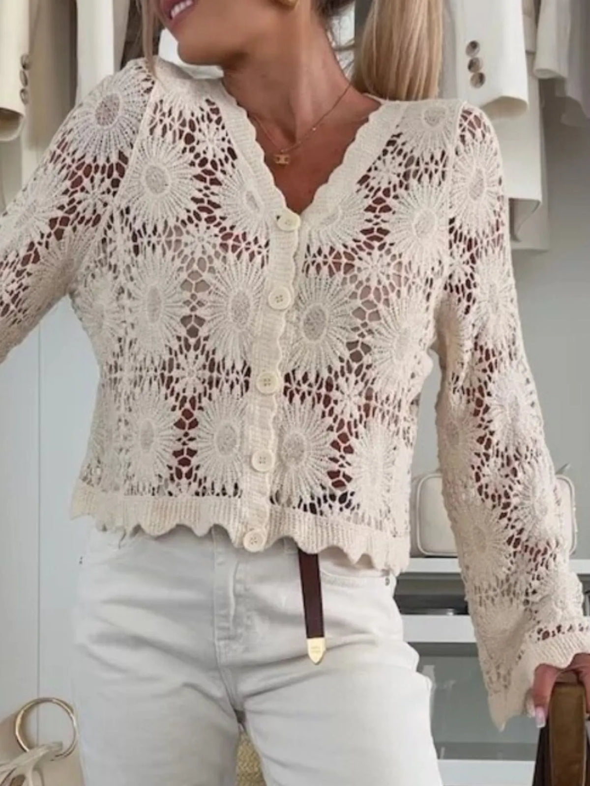 Lace V-Neck Button-Up Cardigan