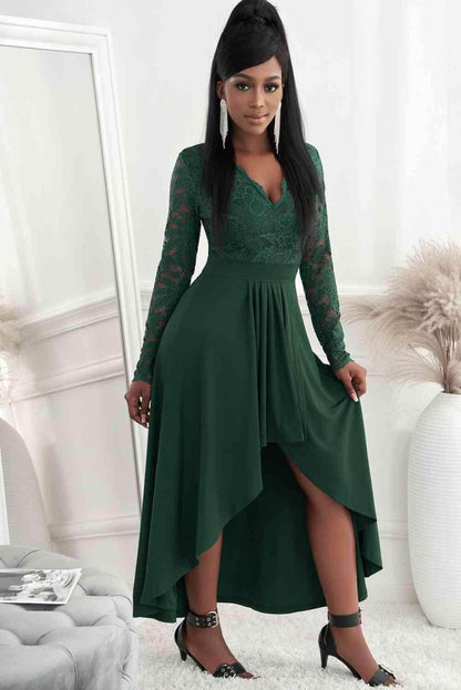 Lace High-Low V-Neck Dress for Elegant Evening Wear