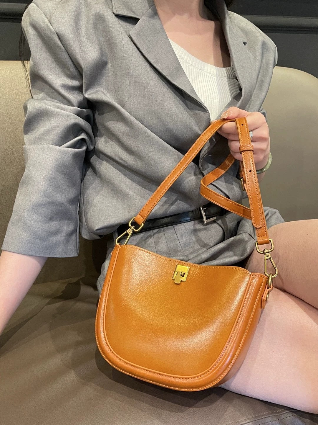 New Genuine Leather Saddle Bag, Versatile Commuter Women&