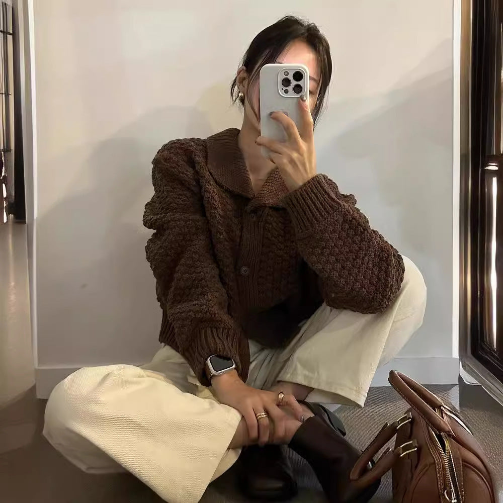 Retro Short Sweater Cardigan Women&